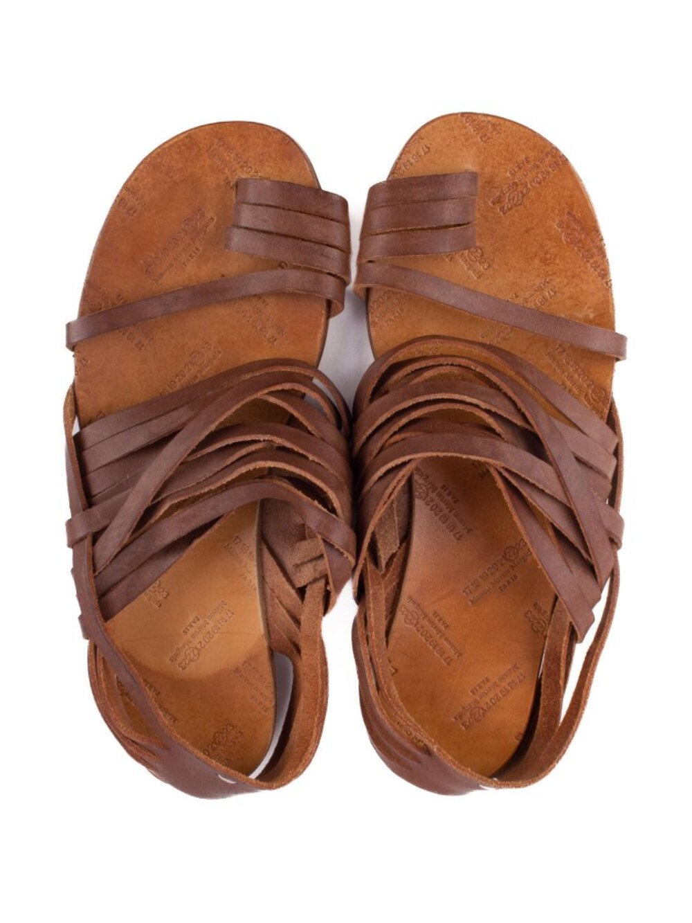 MAISON MARTIN MARGIELA Brown Leather Gladiator Strap Flat Sandals Sz EU 37.5